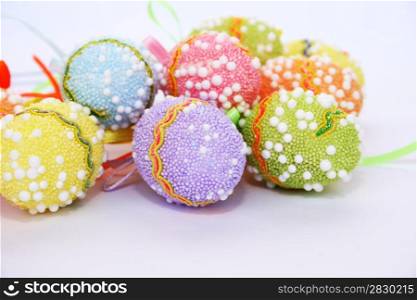 Easter colorful eggs on gray background.