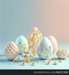Easter Colourful Background with 3D Easter Eggs and Flower for Promotion