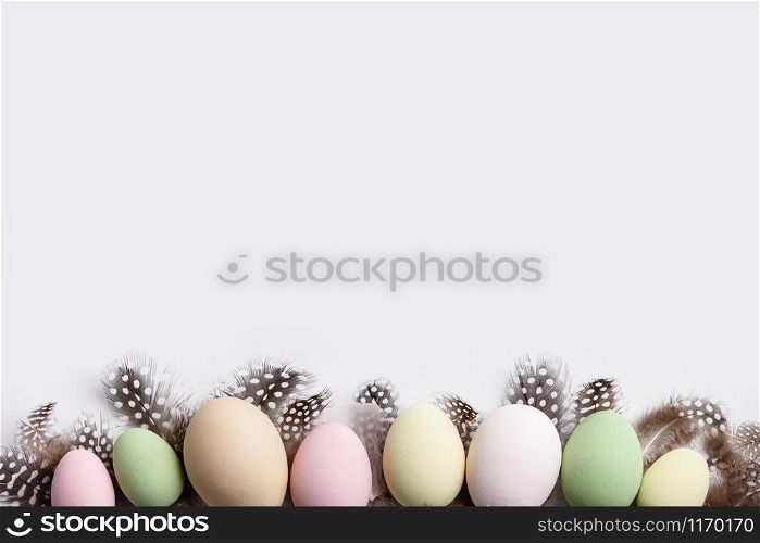 Easter composition on white backgrount, flat lay, top view