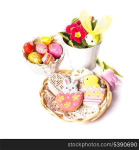 Easter cookies and decorative eggs. Easter decor
