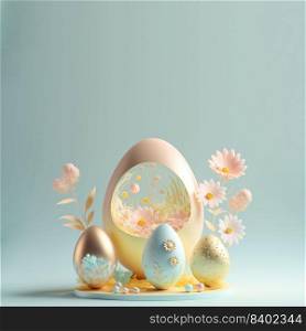 Easter Day Background with 3D Easter Eggs and Floral for Promotion