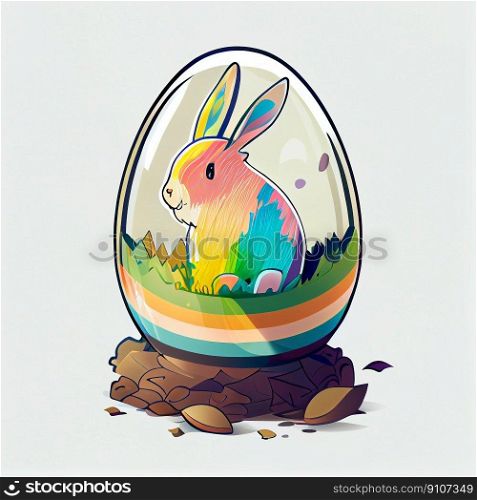Easter Day Concept. Watercolor easter bunny in the eggs, e≤ments illustrations, cartoon holiday pa∫ed background, AI Ge≠rative