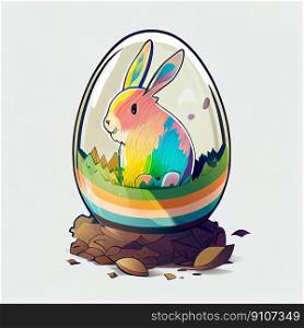 Easter Day Concept. Watercolor easter bunny in the eggs, e≤ments illustrations, cartoon holiday pa∫ed background, AI Ge≠rative