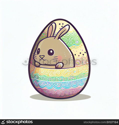 Easter Day Concept. Watercolor easter bunny in the eggs, elements illustrations, cartoon holiday painted background, AI Generative