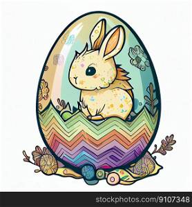 Easter Day Concept. Watercolor easter bunny in the eggs, elements illustrations, cartoon holiday painted background, AI Generative