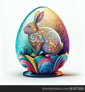 Easter Day Concept. Watercolor easter bunny in the eggs, elements illustrations, cartoon holiday painted background, AI Generative