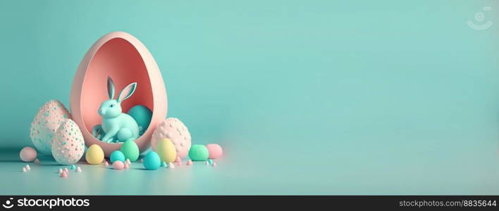 Easter day illustration banner background with eggs and bunny