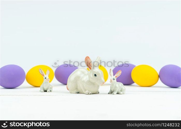 Easter day little family Bunny rabbit With Decorated Eggs