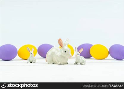 Easter day little family Bunny rabbit With Decorated Eggs
