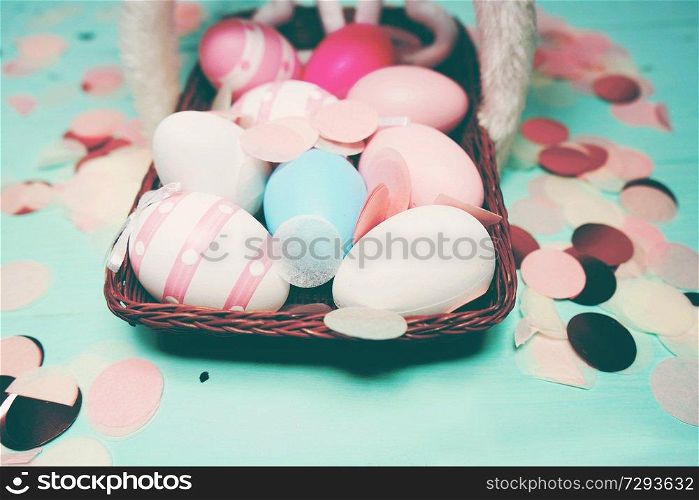 Easter decoration background with easter eggs                                