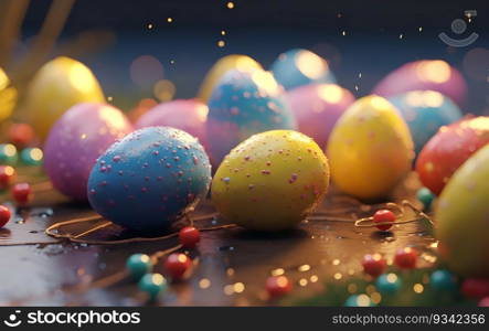 Easter decoration with Easter eggs. Easter Festive concept background.