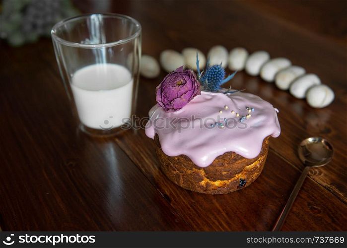 Easter, Easter cake with a complex composition, beautiful scenery, dried fruits.. Easter, Easter cake with a complex composition, beautiful scenery, dried fruits