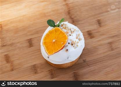 Easter, Easter cake with a complex composition, beautiful scenery, dried fruits.. Easter, Easter cake on wooden background with a complex composition, beautiful scenery, dried fruits