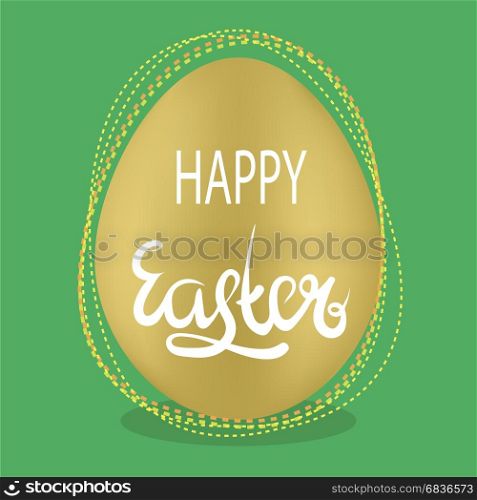 Easter Egg and Lettering. Spring Greeting Card. Brown Easter Egg and Lettering on Green Background. Spring Greeting Card