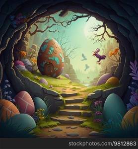 Easter Egg Hunt Holiday Cartoon Illustration Generative AI