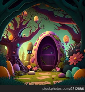 Easter Egg Hunt Holiday Cartoon Illustration Generative AI