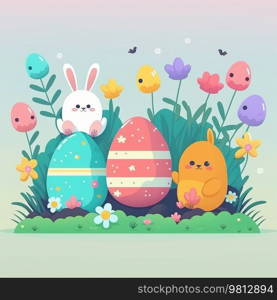 Easter Egg Hunt Holiday Cartoon Illustration Generative AI