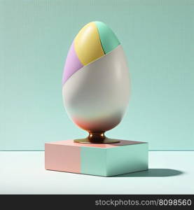 Easter egg on display podium with geometric ornate. Modern colorful creative design. 3D. Easter egg on display podium with colorful geometric ornate. 3D