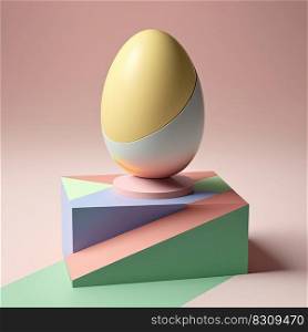 Easter egg on display podium with geometric ornate. Modern colorful creative design. 3D. Easter egg on display podium with colorful geometric ornate. 3D