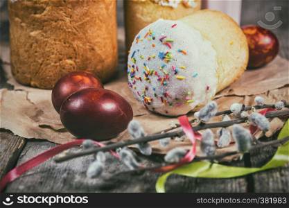 Easter egg Pysanka on a wooden background