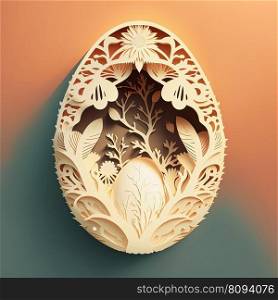 Easter Egg with floral ornament on colorful background. Abstract Easter paper cut illustration with grass, flowers in egg shape. AI. Easter Egg with floral ornament on colorful background. Abstract paper cut illustration. AI