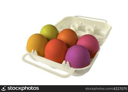 easter eggbox whith six colored eggs. eggbox whith colored eggs