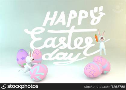 Easter eggs and cute bunny in Festive decoration. Happy Easter