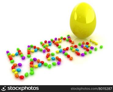 "Easter eggs as a "Happy Easter" greeting and Big Easter Egg on white background"