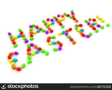 "Easter eggs as a "Happy Easter" greeting on white background"