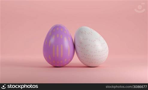 Easter eggs isolated on pink background. 3d render