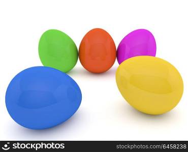 Easter eggs on a white background. . Easter eggs on a white background. 3d render illustration.