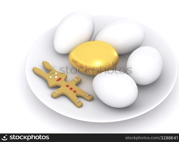 easter eggs on plate. 3d