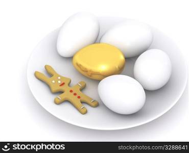 easter eggs on plate. 3d