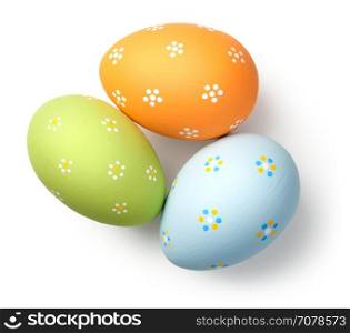 Easter eggs on white background. Top view
