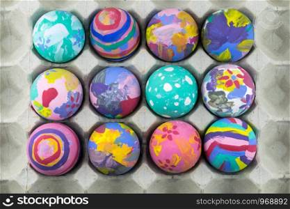 Easter eggs on wooden background. Selective focus.