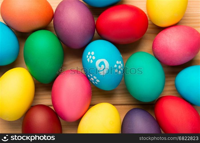 Easter eggs set of colorful close-up view from above