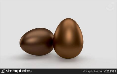 Easter eggs with dark brown paint. White background and Copy space.
