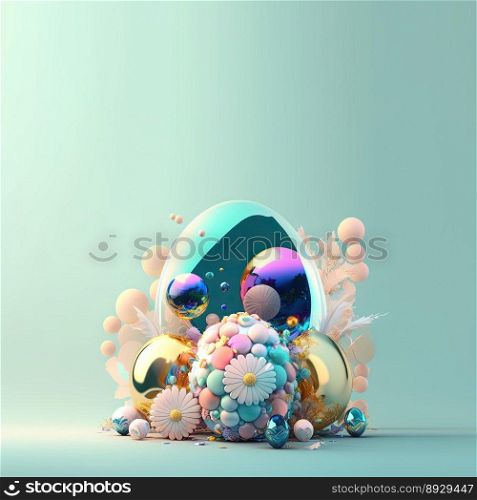 Easter Festive Greeting Card with Glosy 3D Eggs and Flower Ornaments