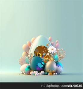 Easter Festive Greeting Card with Glosy 3D Eggs and Flowers