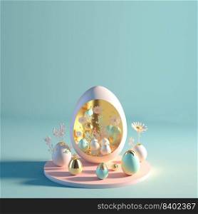 Easter Greeting Background with 3D Easter Eggs and Floral