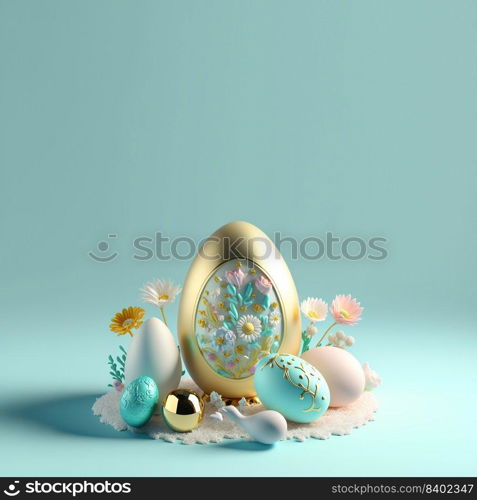 Easter Greeting Background with 3D Easter Eggs and Floral for Promotion