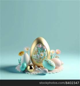 Easter Greeting Background with 3D Easter Eggs and Floral for Promotion