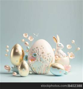 Easter Greeting Background with 3D Easter Eggs and Flower for Promotion