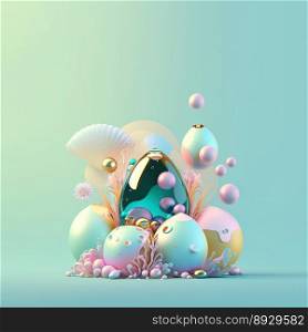 Easter Greeting Card with Glosy 3D Eggs and Flower Ornaments