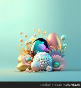 Easter Greeting Card with Glosy 3D Eggs and Flowers