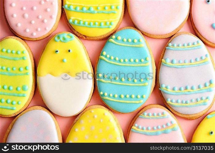 Easter homemade gingerbread cookie over pink