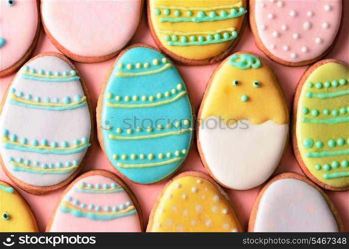 Easter homemade gingerbread cookie over pink
