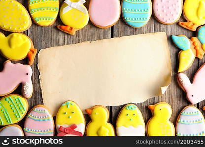 Easter homemade gingerbread cookie over wooden table