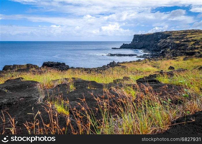 Easter island cliffs and pacific ocean landscape, Chile