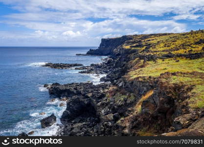 Easter island cliffs and pacific ocean landscape, Chile